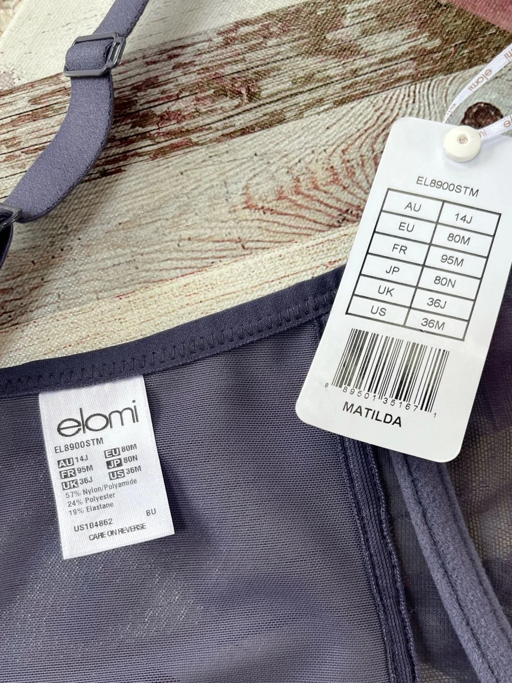 Elomi Matilda Side Support Plunge Bra NWT Plum Underwire Sheer 3 Part Cups 36M
